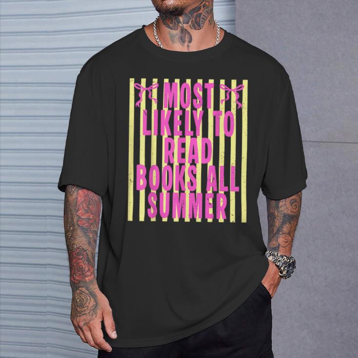 Coquette Striped Most Likely To Read Books All Summer T-Shirt Gifts for Him