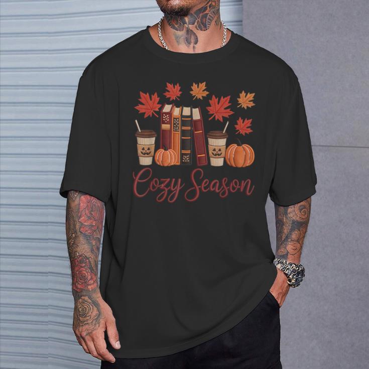 Cozy Season Autumn Leaves Books Pumpkins Fall Halloween T-Shirt Gifts for Him Cozy Season Autumn Leaves Books Pumpkins Fall Halloween T-Shirt Gifts for Him