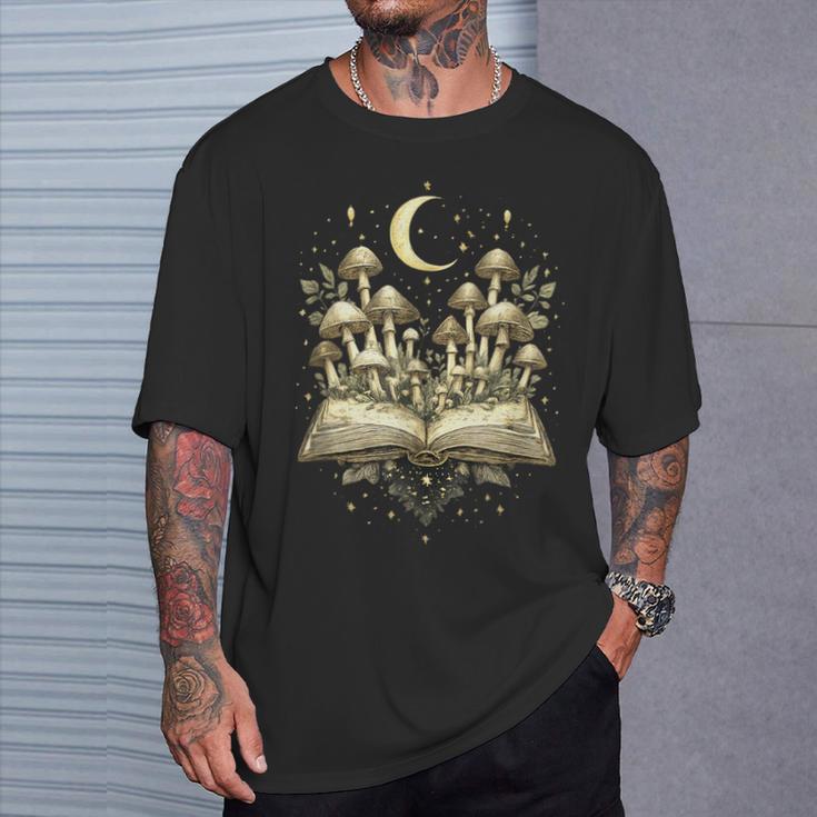 Crescent Mushroom Book Fungi Art Woodland Mystical Night T-Shirt Gifts for Him