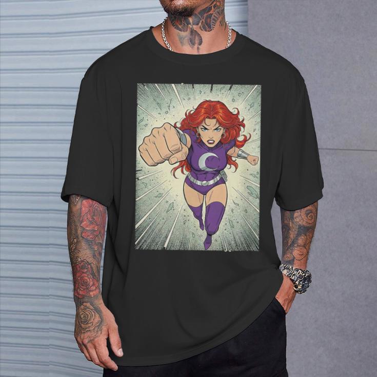 The Crimson Crescent 90s Retro Comic Book Superheroine Art T-Shirt Gifts for Him