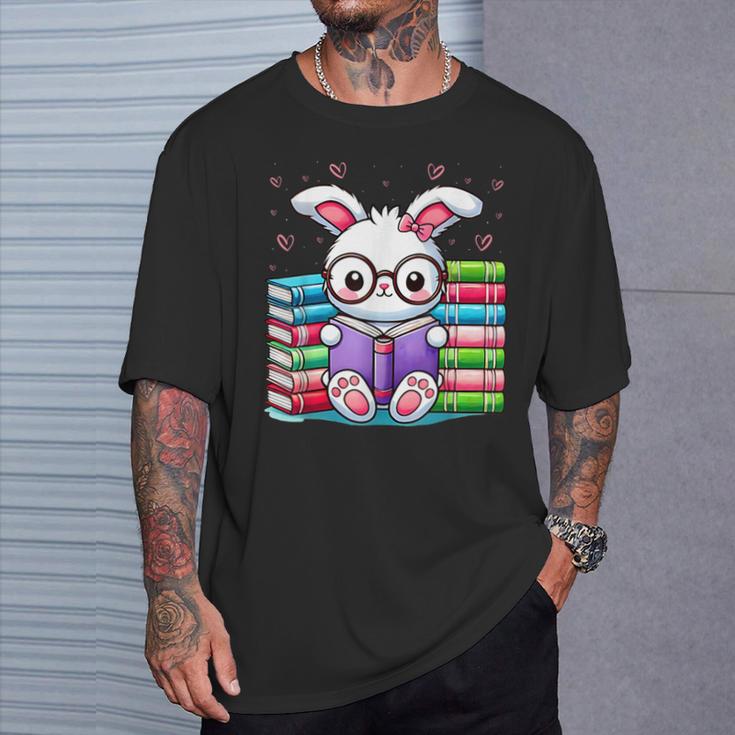 Cute Bunny Reader Rabbit Book Lover Reading T-Shirt Gifts for Him