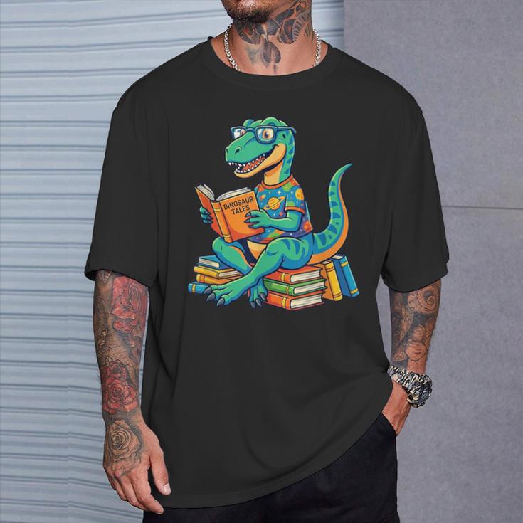 Cute Dinosaur TalesRex Reading Books Lover T-Shirt Gifts for Him Cute Dinosaur TalesRex Reading Books Lover T-Shirt Gifts for Him