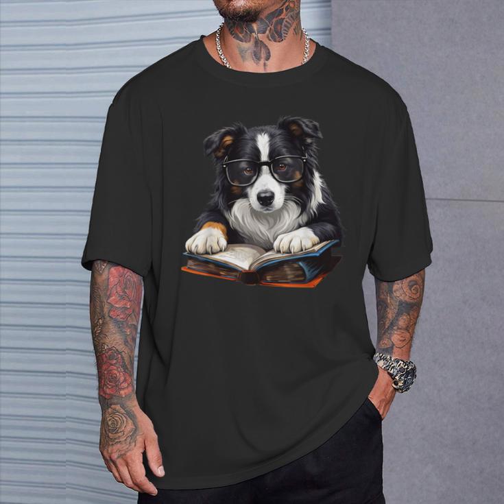 Cute Dog Border Collie Reading Book T-Shirt Gifts for Him