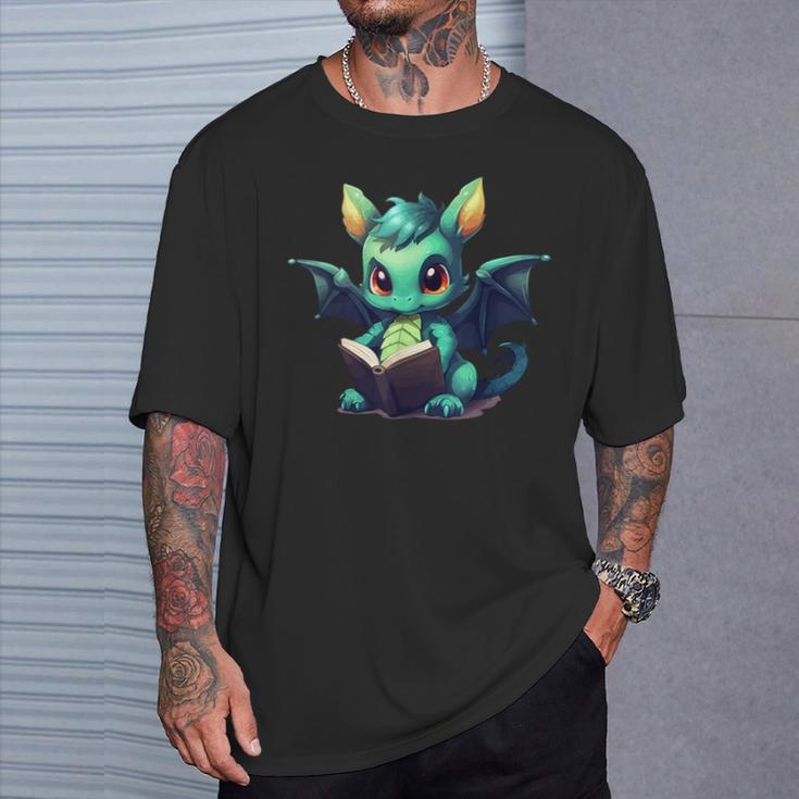 Cute Dragon With Book T-Shirt Gifts for Him