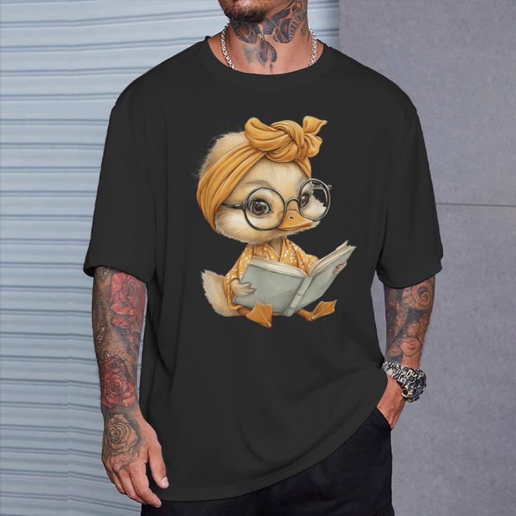 Cute Duckling Reading Book With T-Shirt Gifts for Him