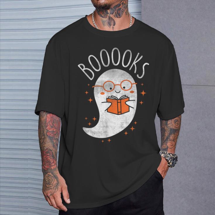 Cute Ghost Book Reading Halloween Teacher Top T-Shirt Gifts for Him