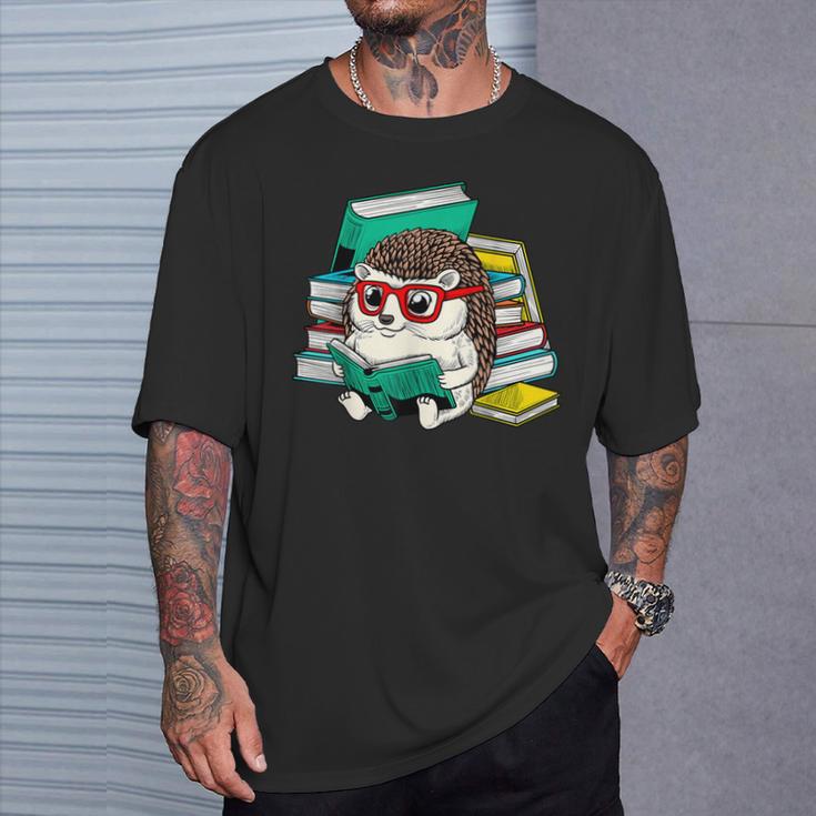 Cute Hedgehog Reading A Book Nerd Readers T-Shirt Gifts for Him
