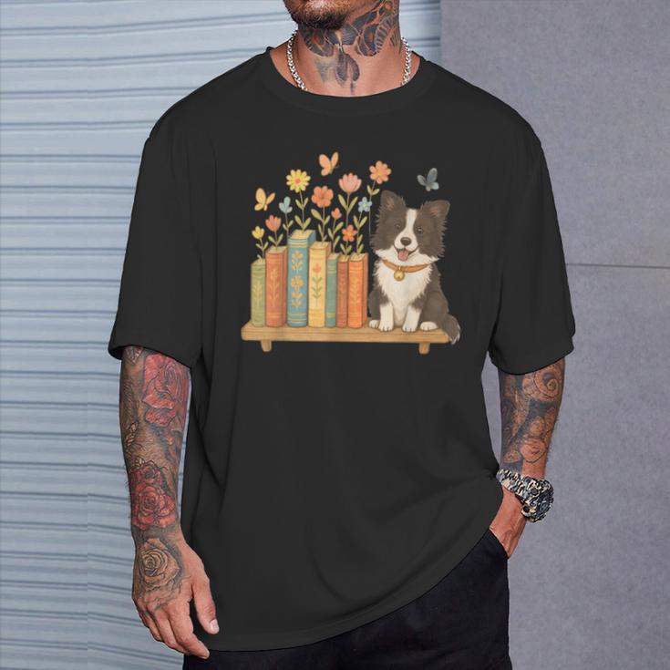 Cute Kawaii Border Collie Dog Books Flowers T-Shirt Gifts for Him Cute Kawaii Border Collie Dog Books Flowers T-Shirt Gifts for Him