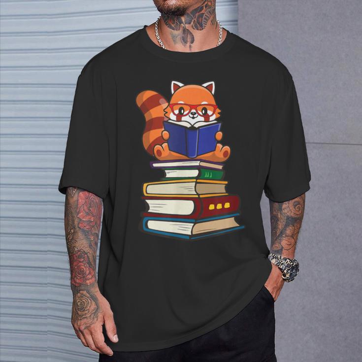 Cute Kawaii Kids Reading Books Glasses Red Panda Lover T-Shirt Gifts for Him Cute Kawaii Kids Reading Books Glasses Red Panda Lover T-Shirt Gifts for Him