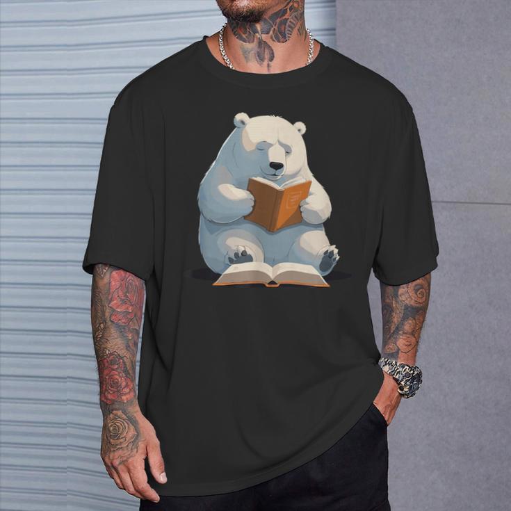 Cute Polar Bear Is Reading a Book Reading Polar Bear T-Shirt Gifts for Him