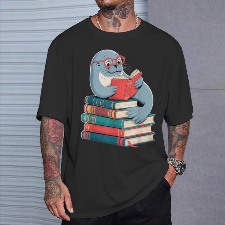 Cute Reading Seal On Books Book Lover T-Shirt Gifts for Him