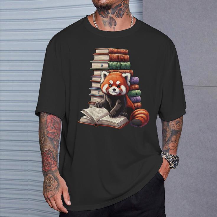 Cute Red Panda Reading Book Animal Bookworm T-Shirt Gifts for Him