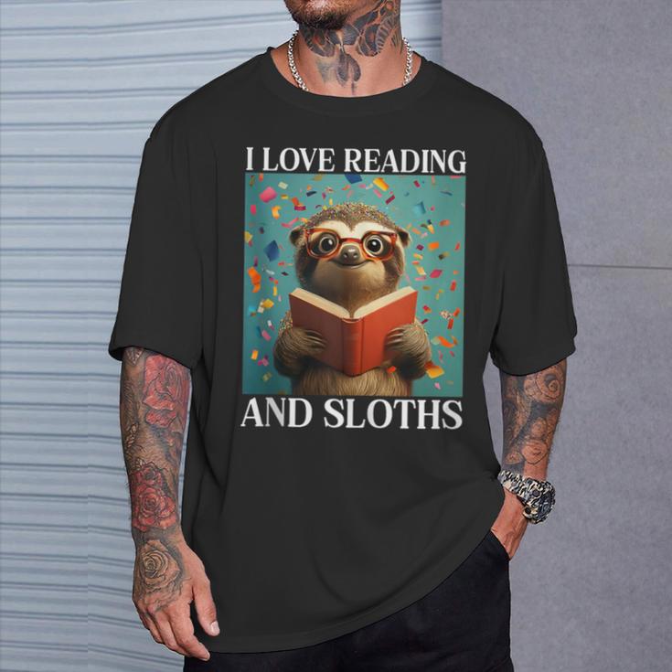 Cute Sloth Reading Book School Librarian Teacher Student T-Shirt Gifts for Him