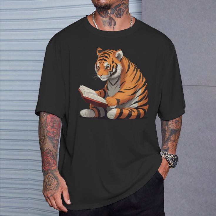 Cute Tiger Is Reading a Book Reading Tiger T-Shirt Gifts for Him