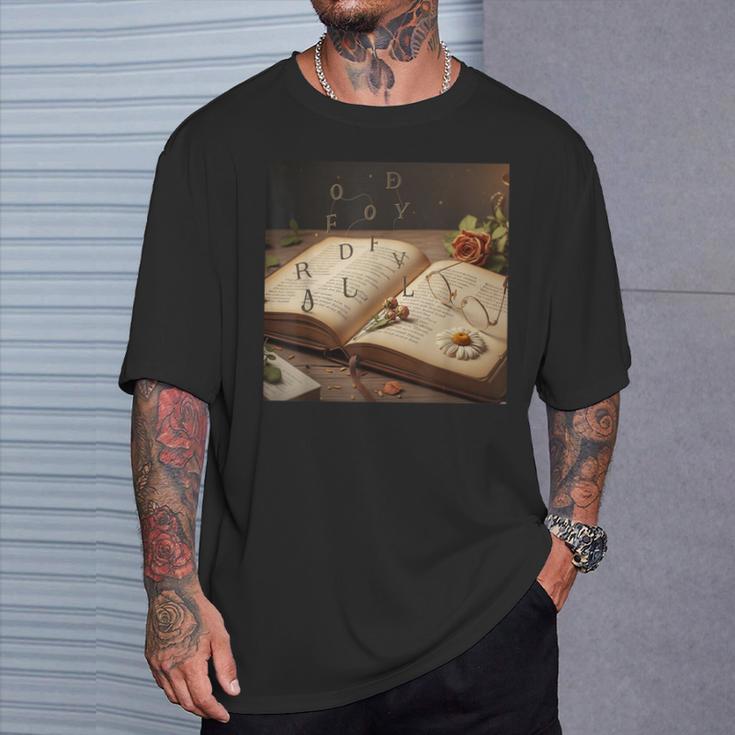 Dark Academia Vintage Book And Floating Letters Graphic T-Shirt Gifts for Him