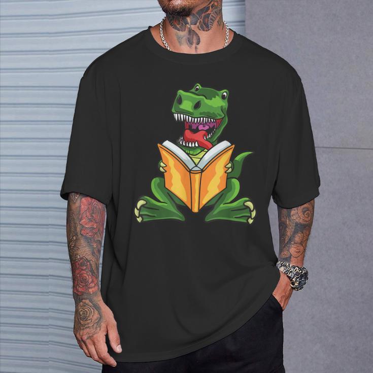 Dino Read Book Shirt Dinosaurs Reading Rex Cute Tee T-Shirt Gifts for Him
