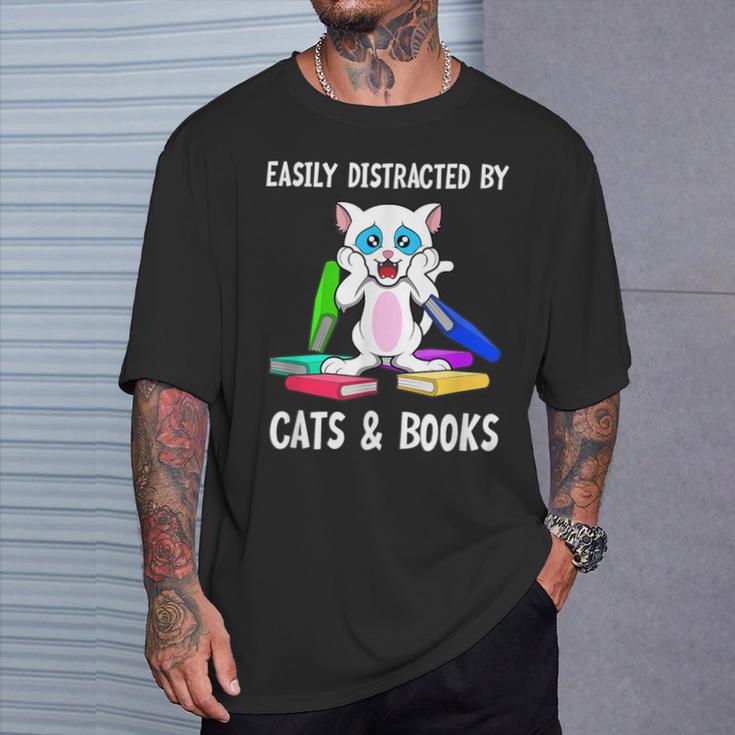 Distracted By Cats Coffee And Books T-Shirt Gifts for Him