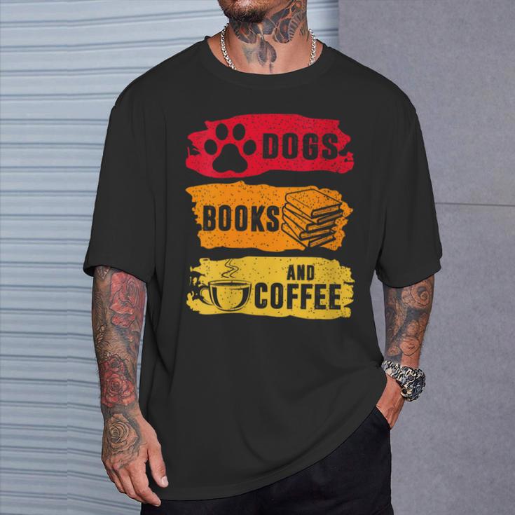 Dogs Books And Coffee Dog Book Reader Lover T-Shirt Gifts for Him
