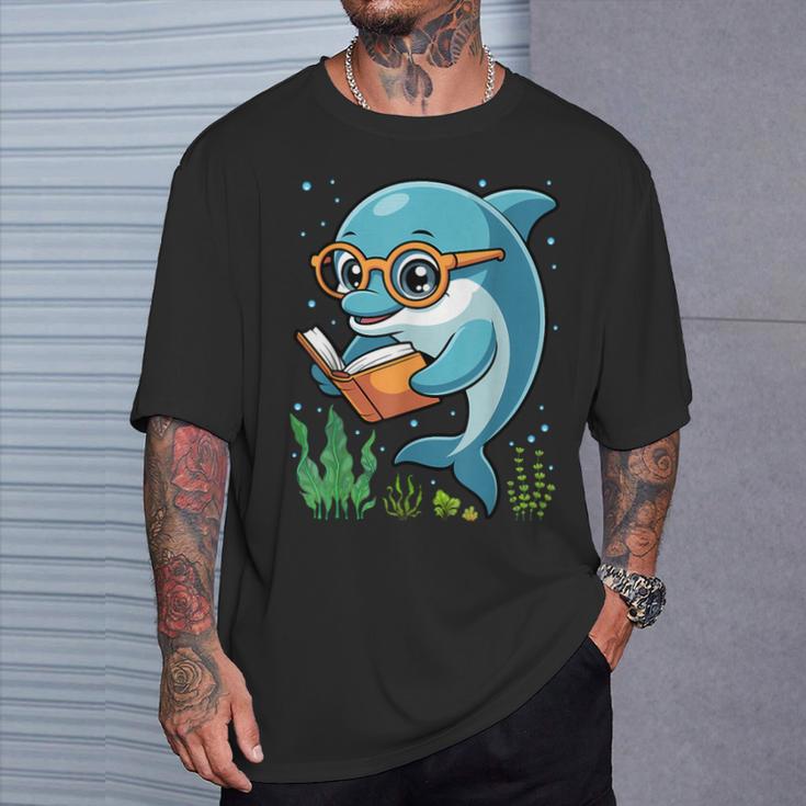 Dolphin Reading Book Matching Bookworm Librarian Books Lover T-Shirt Gifts for Him