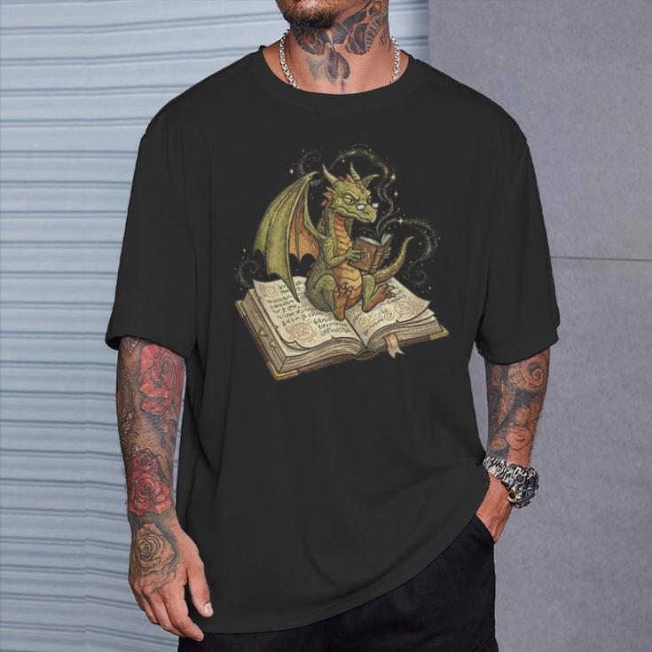 Dragon Bookworm Reading Fantasy Book Graphic Art T-Shirt Gifts for Him Dragon Bookworm Reading Fantasy Book Graphic Art T-Shirt Gifts for Him