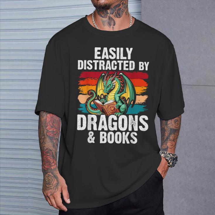 Dragon Reading Book Retro Vintage 80s Library Bookworm T-Shirt Gifts for Him