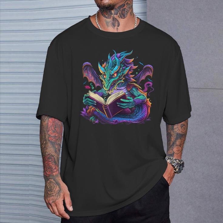 Dragon Reading Book T-Shirt Gifts for Him