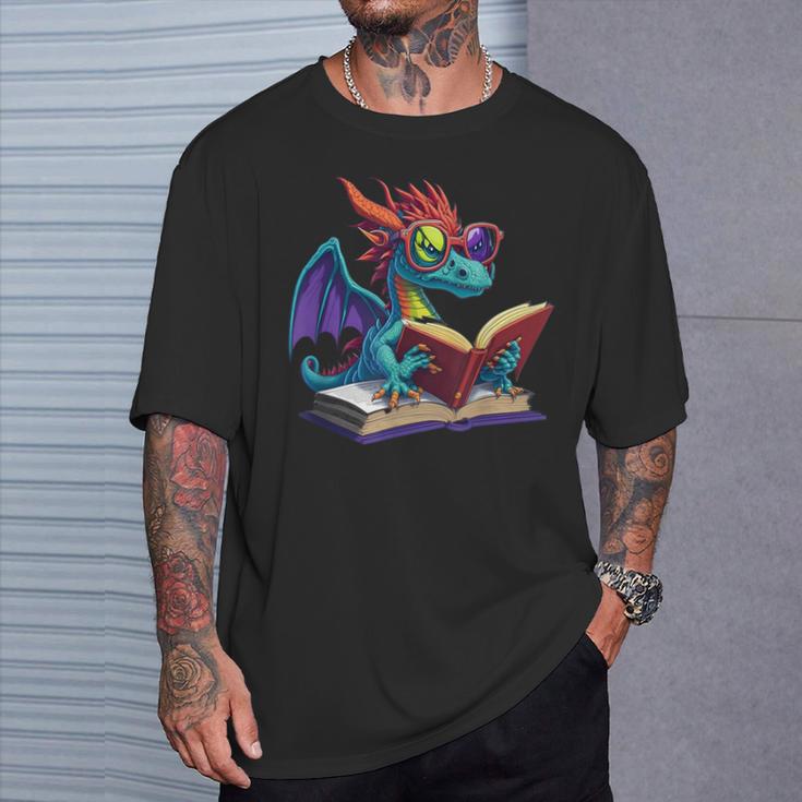 Dragon Wearing Glasses Reading A Book T-Shirt Gifts for Him Dragon Wearing Glasses Reading A Book T-Shirt Gifts for Him