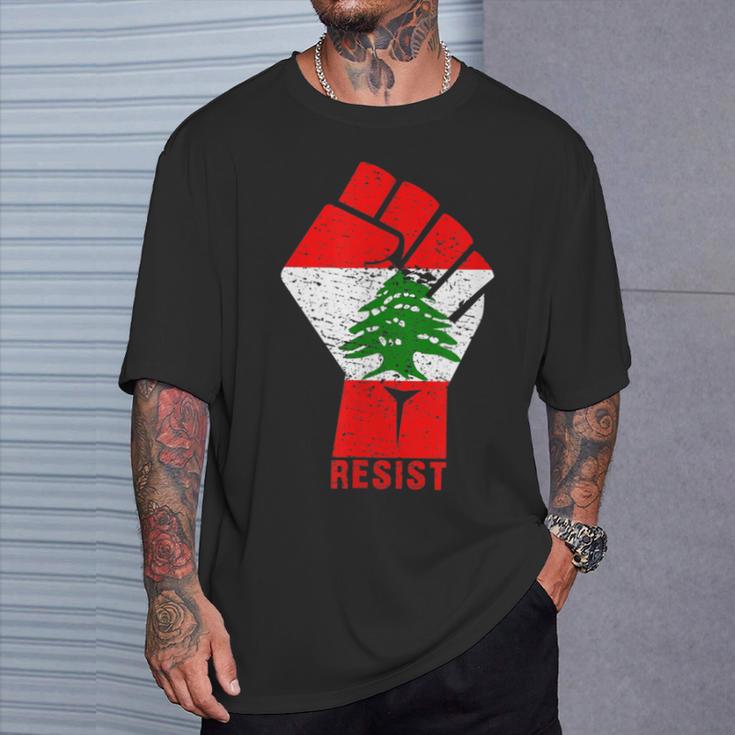 Drapeau Du Liban Resist Poing Du Liban Révolution Protest Mars T-Shirt Cadeaux pour lui