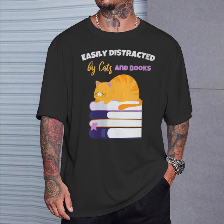 Easily Distracted Cats And Books Cute Cat Book Lover T-Shirt Gifts for Him Easily Distracted Cats And Books Cute Cat Book Lover T-Shirt Gifts for Him
