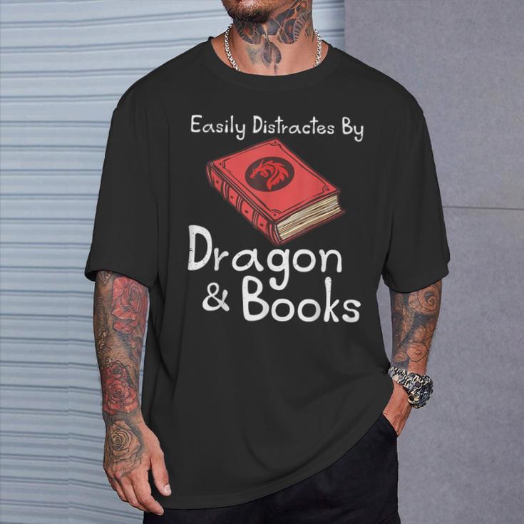 Easily Distracted By Dragon & Book Nerds Dragon Lover Girls T-Shirt Gifts for Him