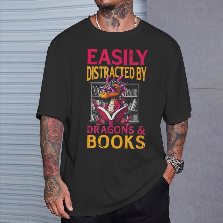 Easily Distracted By Dragons And Books Booknerd Dragon Lover T-Shirt Gifts for Him Easily Distracted By Dragons And Books Booknerd Dragon Lover T-Shirt Gifts for Him