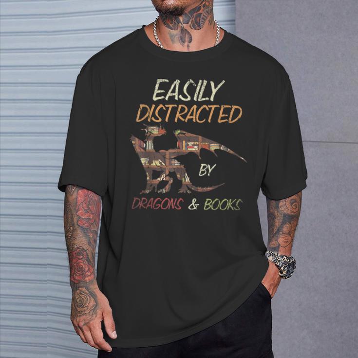 Easily Distracted By Dragons And Books Dragon T-Shirt Gifts for Him Easily Distracted By Dragons And Books Dragon T-Shirt Gifts for Him