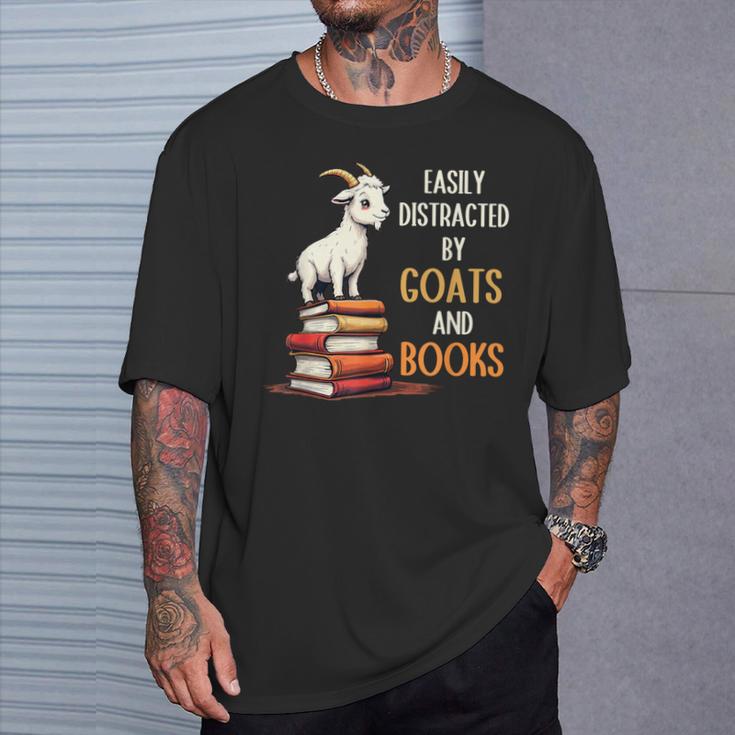 Easily Distracted By Goats And Books Goats And Book Reading T-Shirt Gifts for Him