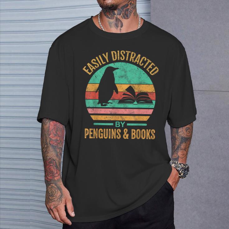 Easily Distracted By Penguins & Books Retro T-Shirt Gifts for Him Easily Distracted By Penguins & Books Retro T-Shirt Gifts for Him