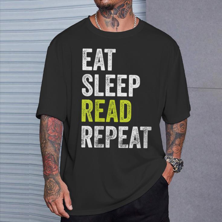 Eat Sleep Read Repeat Book Reader Bookworm T-Shirt Gifts for Him