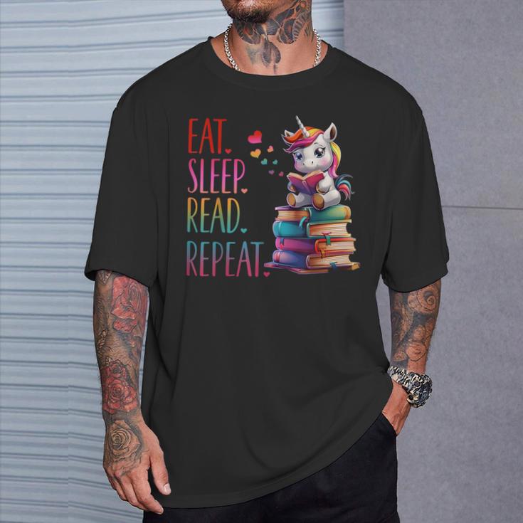 Eat Sleep Read Repeat Unicorn Read Book Reading Lovers Kids T-Shirt Gifts for Him