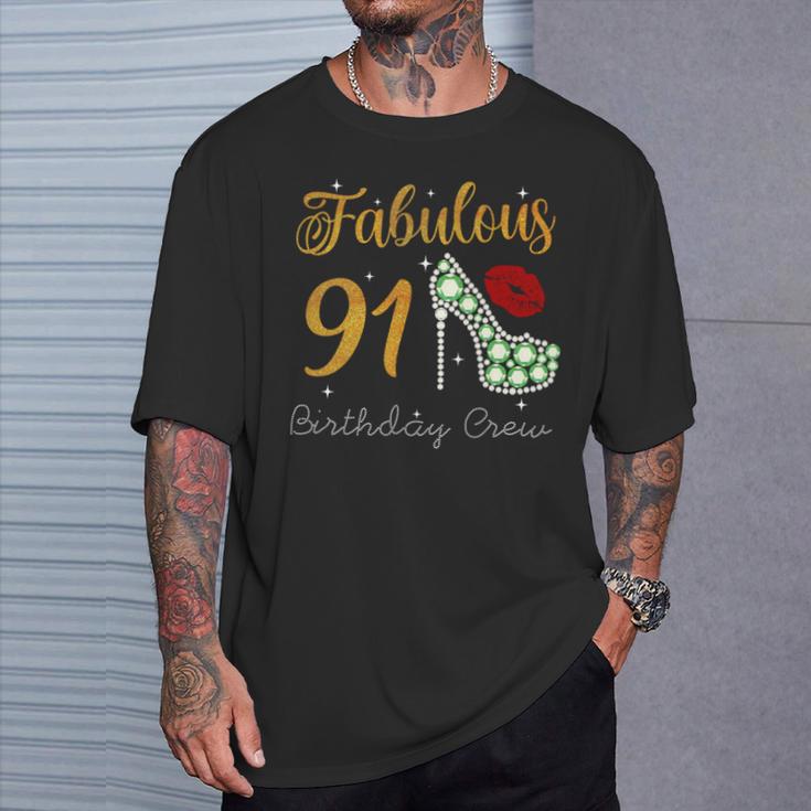 Fabulous Queen 91歳の誕生日クルーパーティ隊のお祝い 長袖tシャツ Tシャツ 彼への贈り物