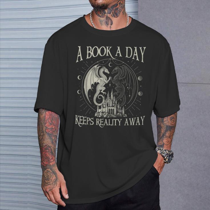 Fantasy Book Club Dragon Reader Book A Day Keep Reality Away T-Shirt Gifts for Him