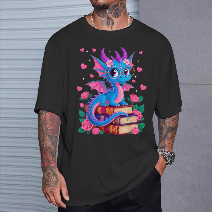Fantasy Dragon Reading Books Bookworm T-Shirt Gifts for Him