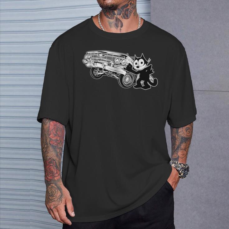 Felix 猫 カートゥーン ローライダー 油圧バウンス チルト カークラブ Tシャツ 彼への贈り物