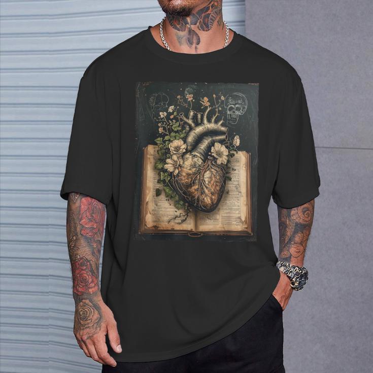 Floral Anatomical Heart Dark Academia Vintage Gothic Book T-Shirt Gifts for Him Floral Anatomical Heart Dark Academia Vintage Gothic Book T-Shirt Gifts for Him
