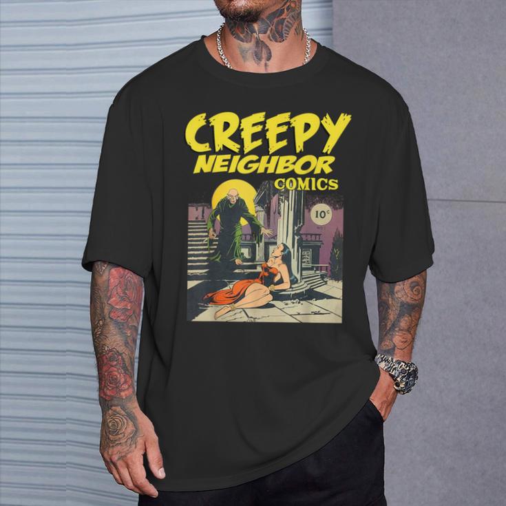 FUNNY Creepy Neighbor Comics Parody Horror Comic Book T-Shirt Gifts for Him