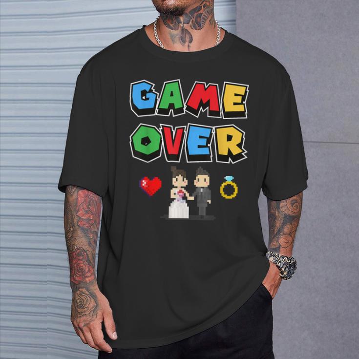 Game Over Boda Divertido Pixel Gamer Recién Casado Novio Camiseta unisex Regalos para él