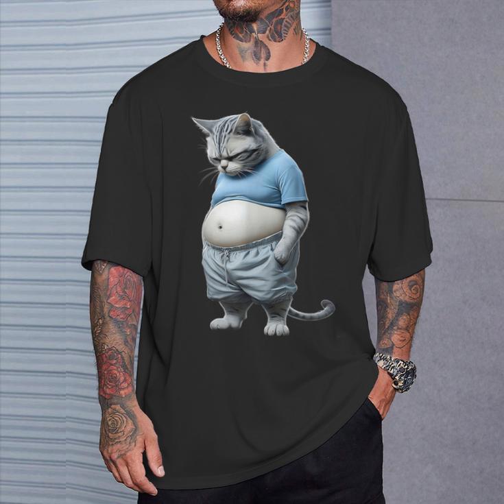 Gato Gordito Gordito Gato En Ropa Deportivaentirse Abajo Animal Camiseta unisex Regalos para él