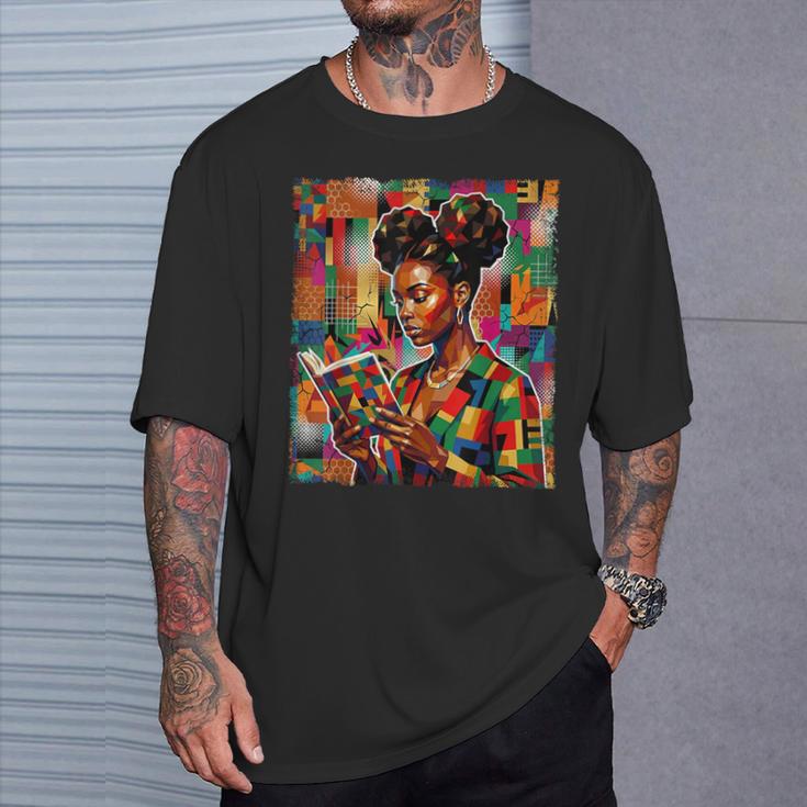 Geometric History Educated Women Reading Book Melanin T-Shirt Gifts for Him