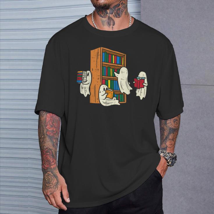 Ghosts Reading Books Teacher Halloween Librarian Boooks T-Shirt Gifts for Him