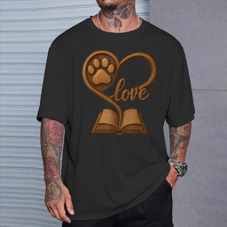 Girl Who Loves Dogs & Books Heart Dog Lover Reader Reeding T-Shirt Gifts for Him