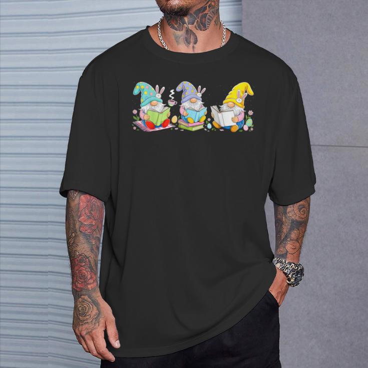 Gnomes Reading Books Teacher Easter Day Eggs Book Lovers T-Shirt Gifts for Him