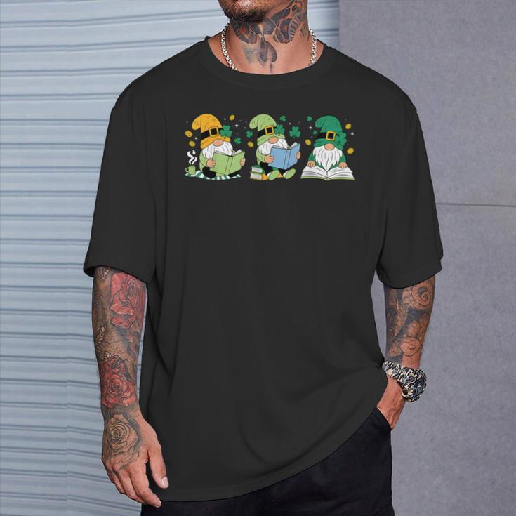 Gnomes Reading Books Teacher St Patricks Day Shamrock Irish T-Shirt Gifts for Him