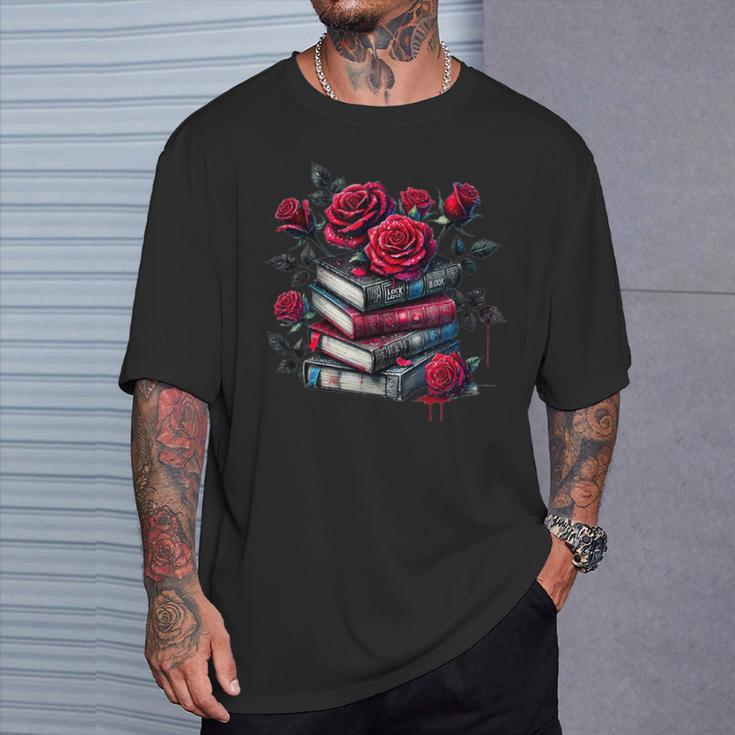 Gothic Books Roses Dark Academia Vintage Library Romance T-Shirt Gifts for Him Gothic Books Roses Dark Academia Vintage Library Romance T-Shirt Gifts for Him